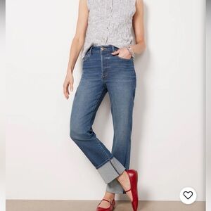 NWT Evereve Blue Ever Straight with Cuffs High Rise Jeans Size 31